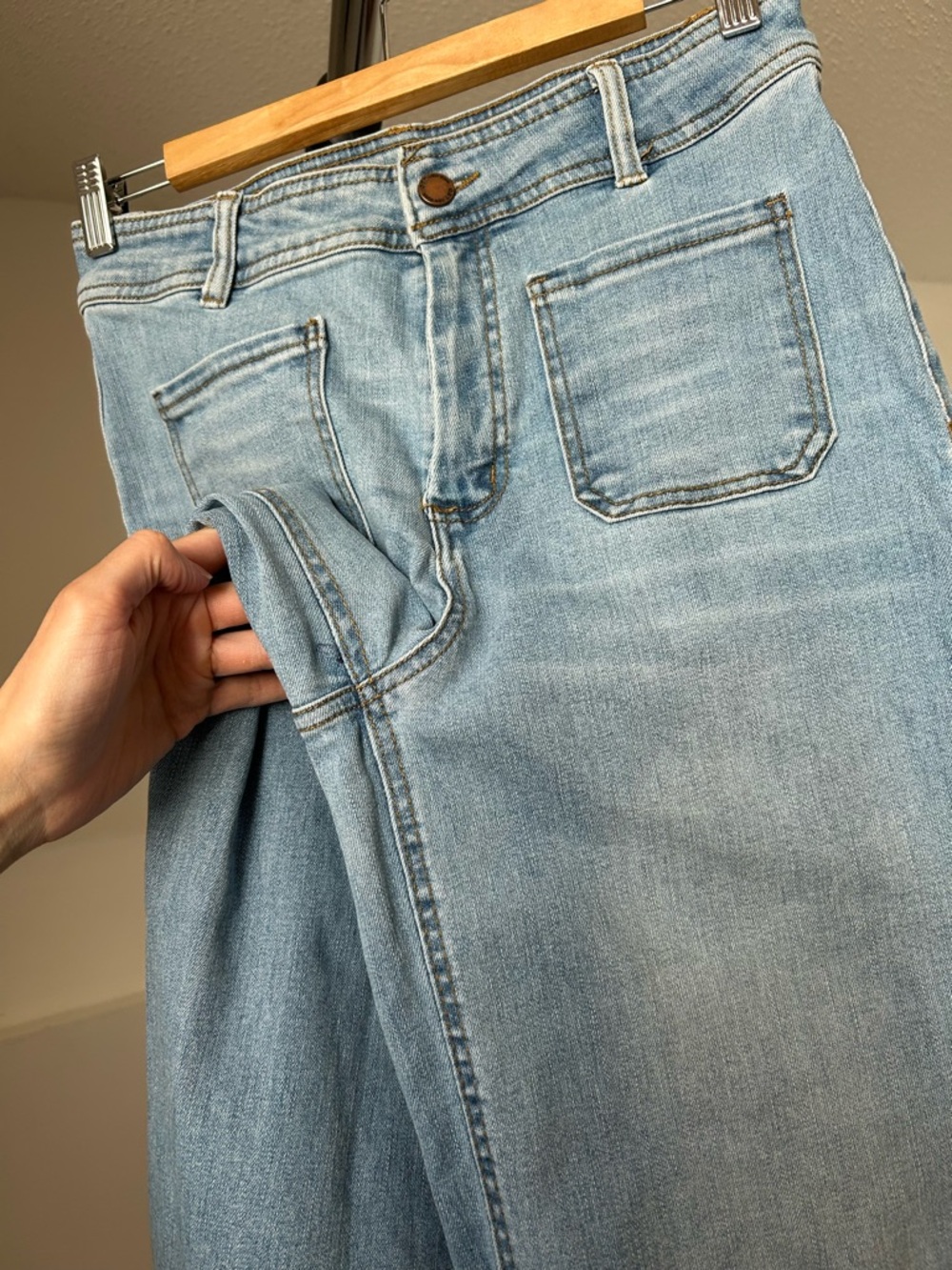 Oat New York Wide Leg Jeans High Rise Patch Pocket 6 28 - Picture 4 of 7